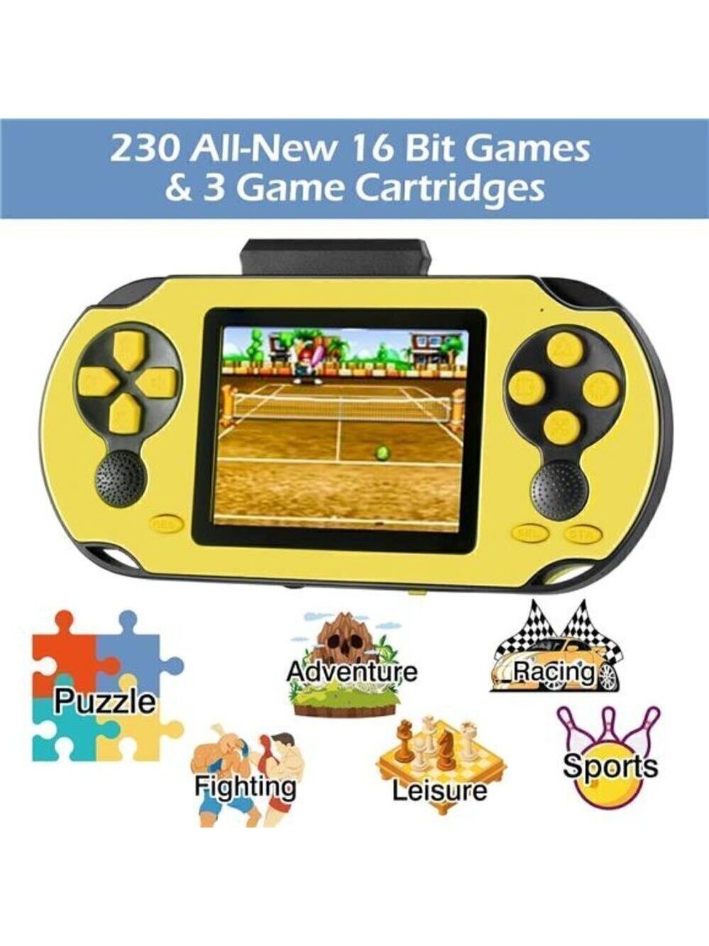 16 Bit Handheld 230 Games Console System Kids Adults Large Screen HD YELLOW NEW
